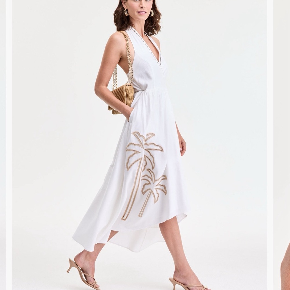 INC INTERNATIONAL CONCEPTS/PALM EYELET HALTER DRESS/ S / WHITE COTTON LINEN NWT